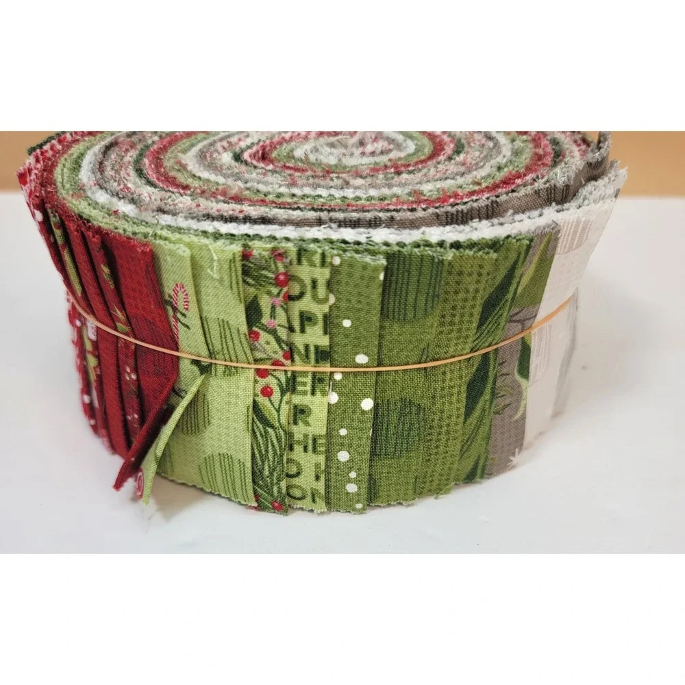 Moda Naughty or Nice Jelly Roll BasicGrey Christmas Fabric Strips Red Green Grey